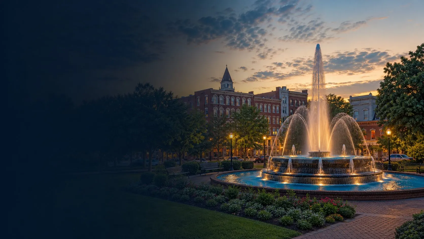 Fountain Park inspired downtown scene in Rock Hill, South Carolina