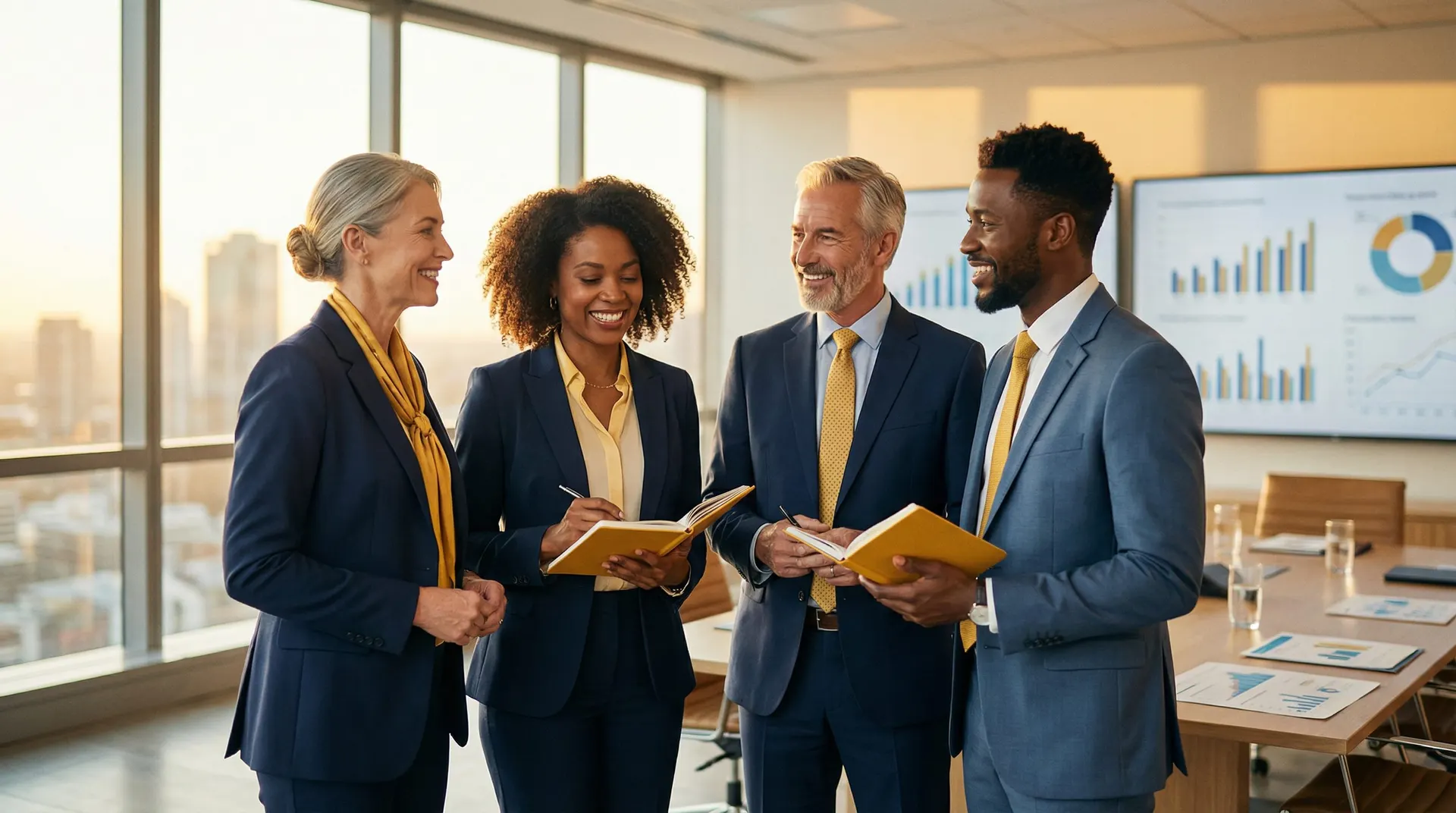 Financial professionals meeting in a bright office