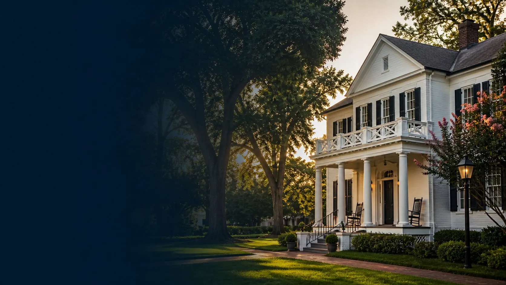 Historic civic house and landscaped lawn in Weddington, North Carolina