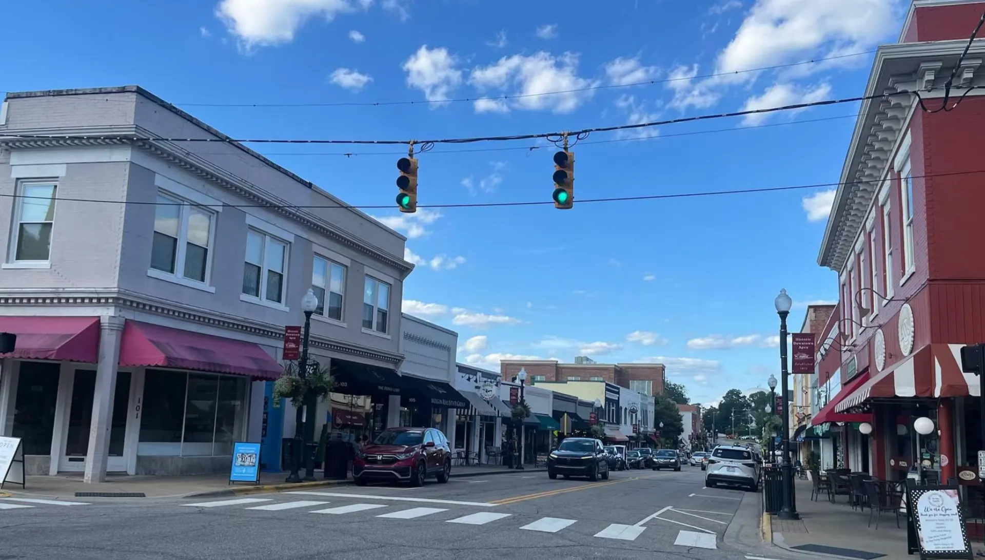 Cars on Salem Street in downtown Apex, North Carolina