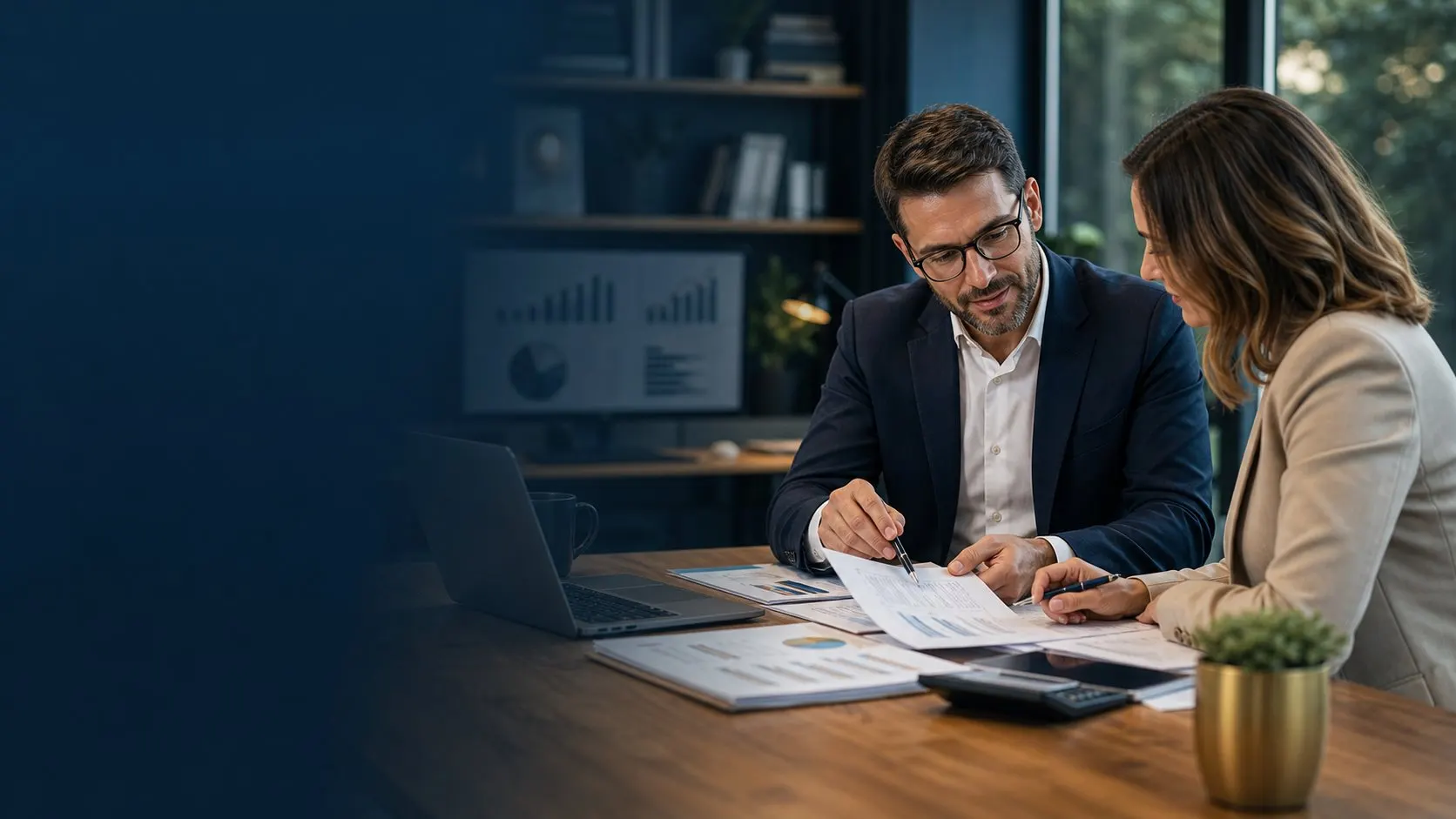 Advisor reviewing accounting documents with a client