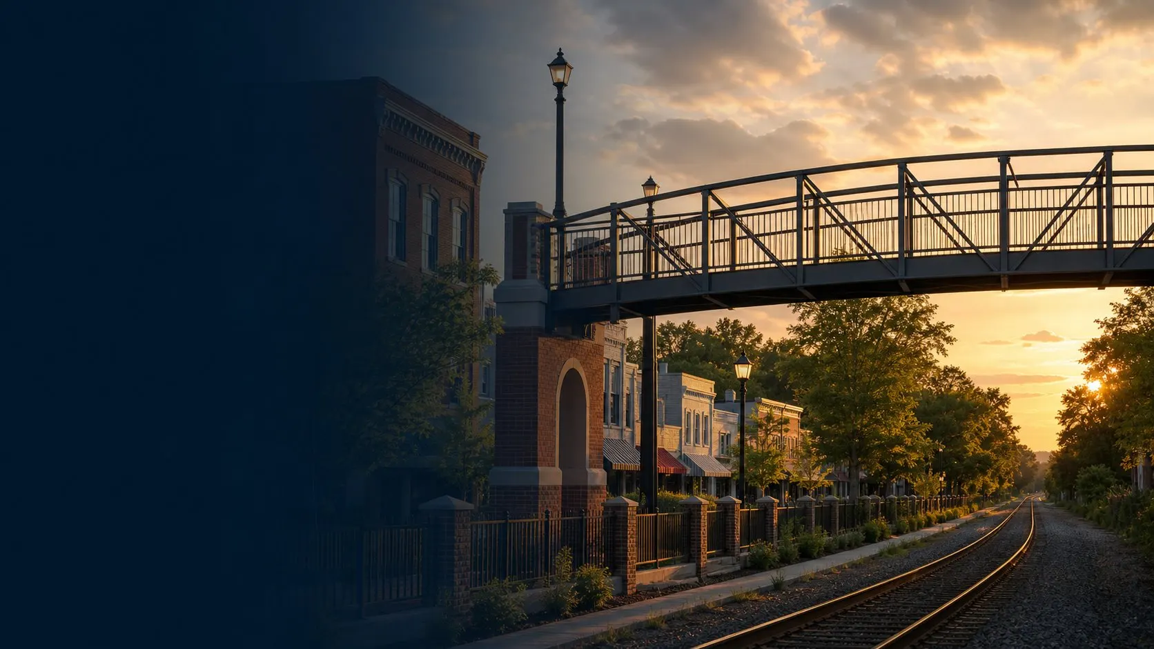 Waxhaw pedestrian bridge over the railroad tracks in historic downtown