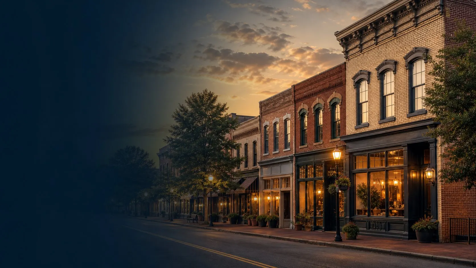 Historic downtown Main Street in Fort Mill, South Carolina